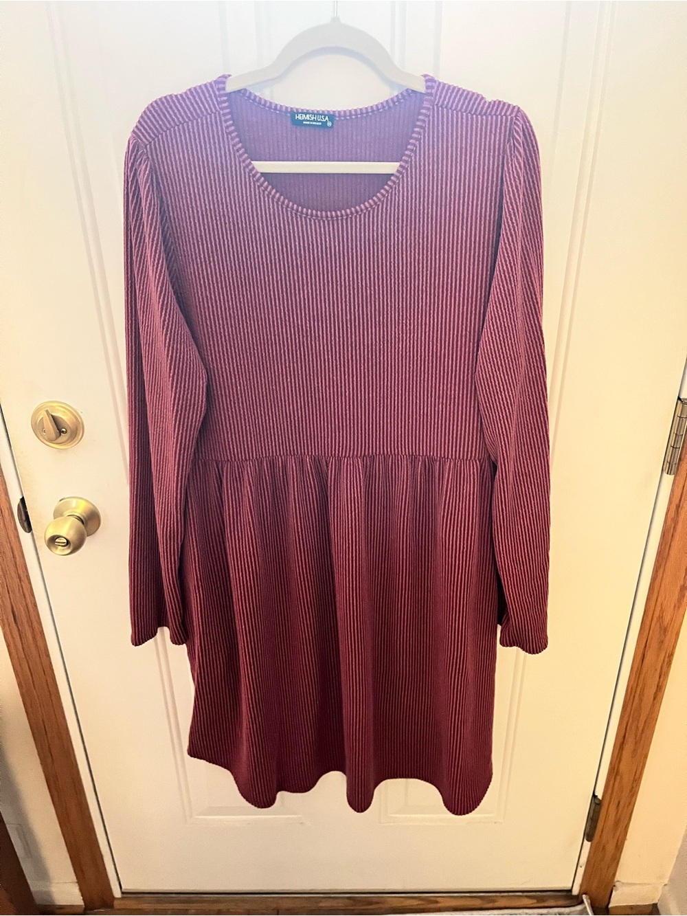 HEIMISH USA Ribbed Long Sleeve Dress in Wine Red-Size 1X